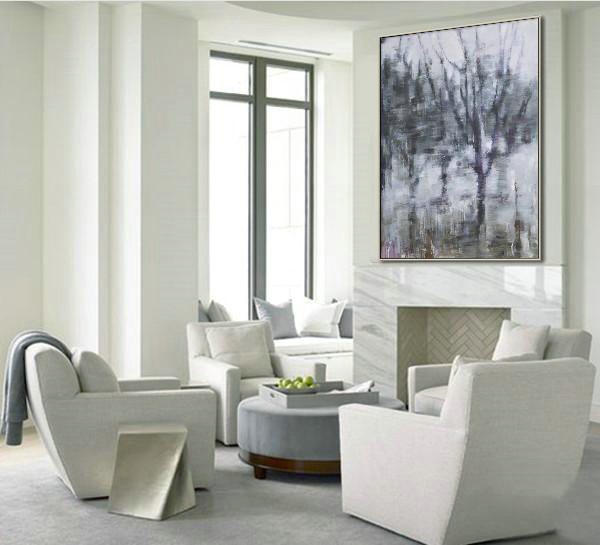 Extra Large Textured Painting On Canvas,Oversized Abstract Landscape Painting,Canvas Wall Art Home Decor,Dark Green,White,Purple.etc